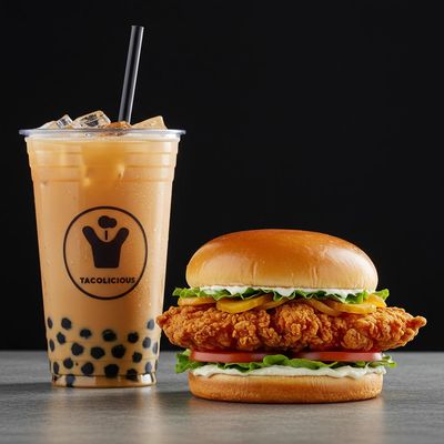 Chicken Sandwich + Tacolicious Boba Milk Tea
